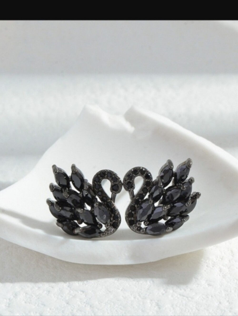 Black Crystal Swan Statement Earrings